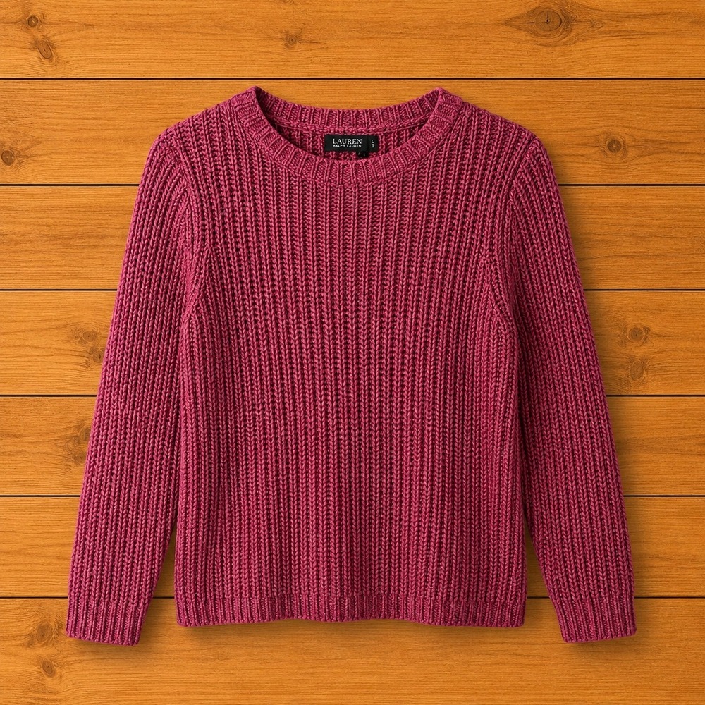 Lauren Ralph Lauren Pink Shaker Knit Cotton‎ Crewneck Sweater Womens Medium LRL